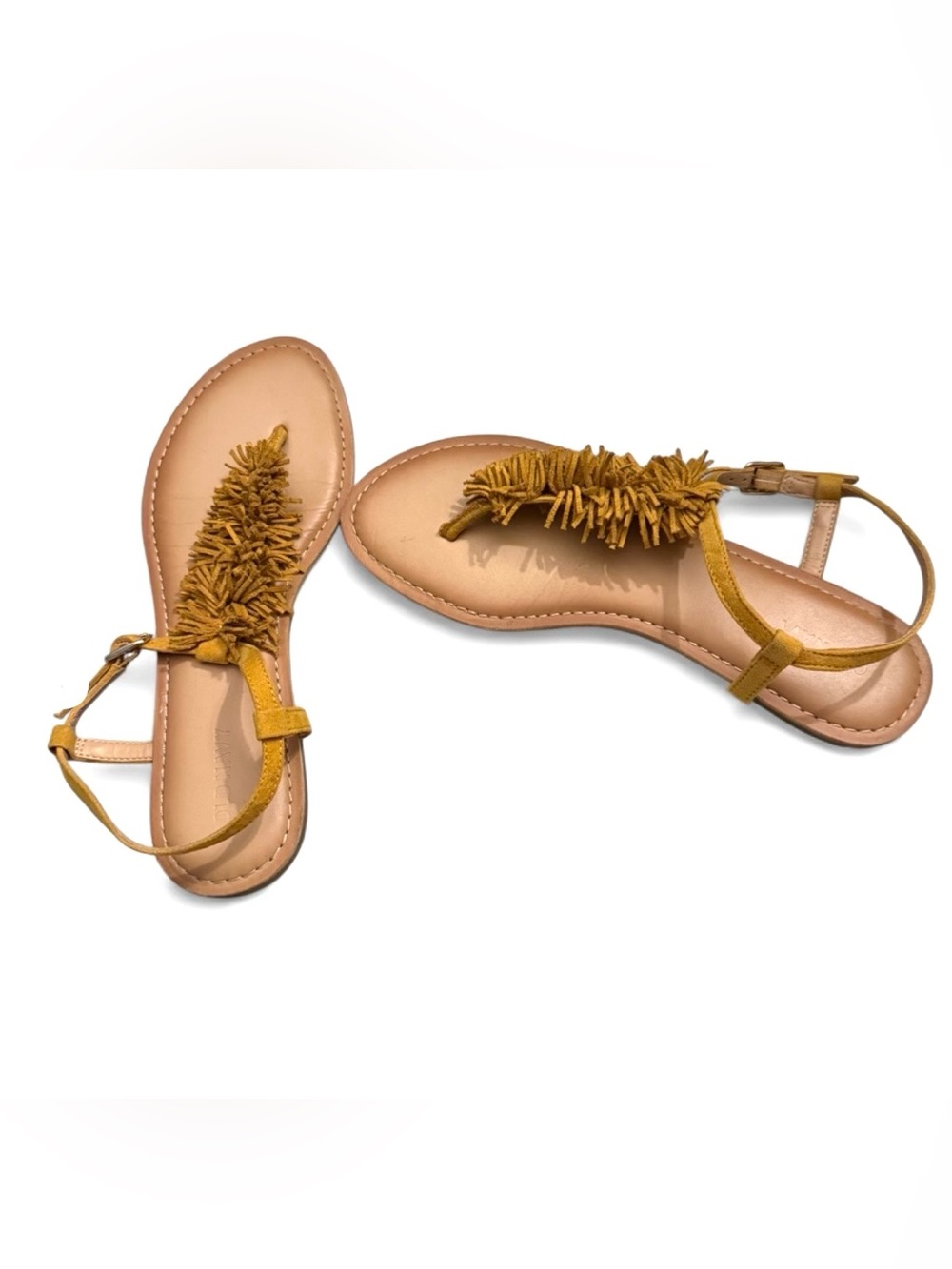 Old Navy Yellow Sueded Fringe T-Strap Sandals Size 8 - Picture 3 of 14